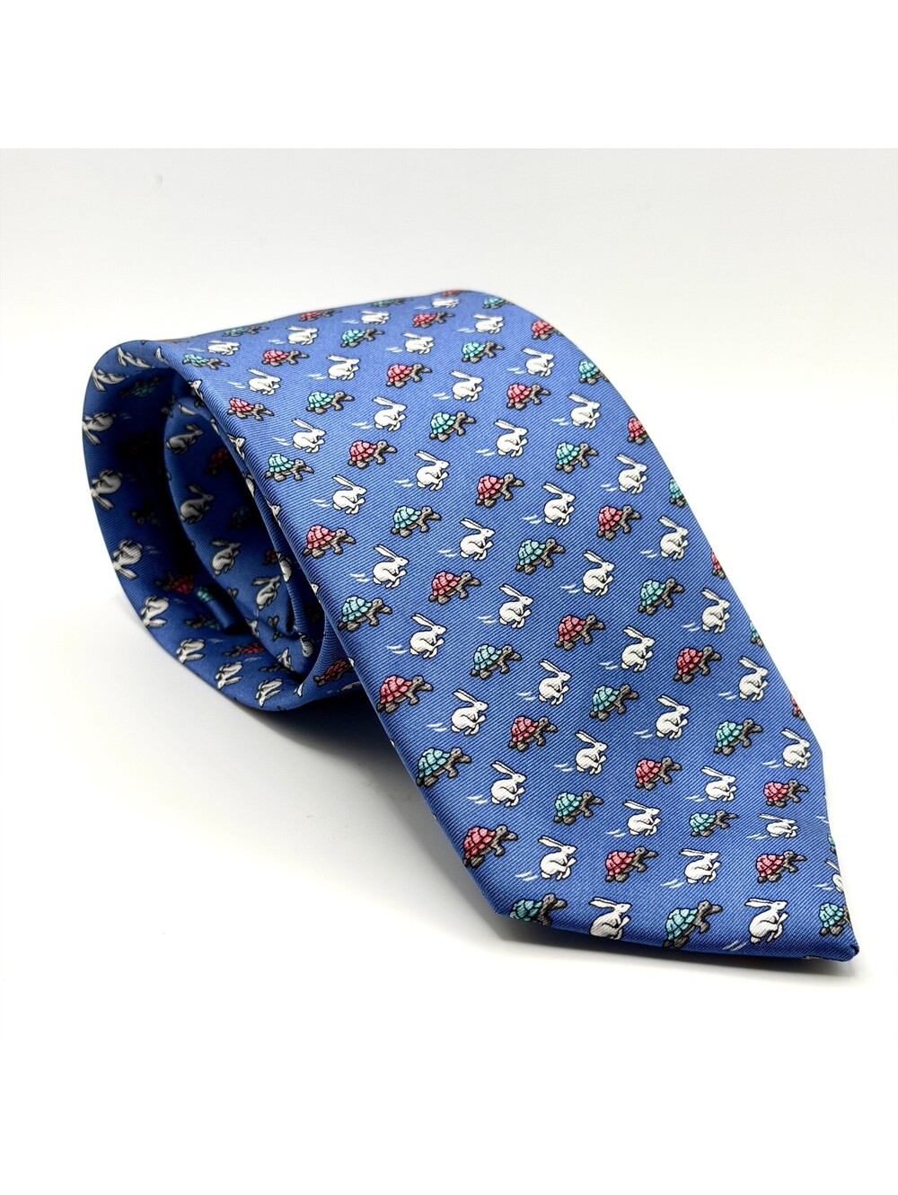 Alynn Bad Hare Day Blue Silk Tortoise & Hare Novelty Necktie